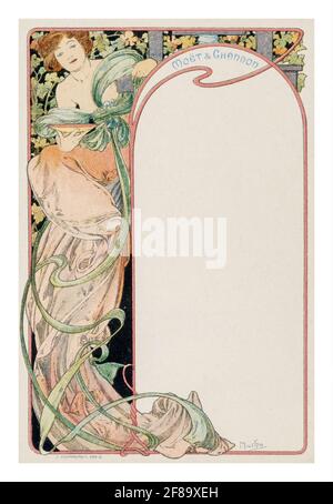 MENU MOET & CHANDON – Art Nouveau di Alphonse Mucha 1899. Usalo come menu personale per la tua prossima cena. Foto Stock