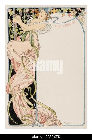 MENU MOET & CHANDON – Art Nouveau di Alphonse Mucha 1899. Usalo come menu personale per la tua prossima cena. Foto Stock