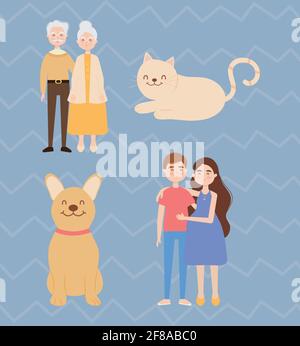 set di icone per animali domestici e familiari Illustrazione Vettoriale