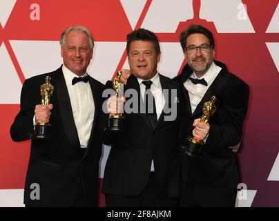 Vincitore Sound Mixing Paul Massey, Tim Cavagin, John Casali nella Sala Stampa durante la 91esima edizione dei premi annuali dell'Accademia, Oscar, tenutasi al Dolby Theatre di Hollywood, California, domenica 24 febbraio 2019 Foto di Jennifer Graylock-Graylock.com 917-519-7666 Foto Stock