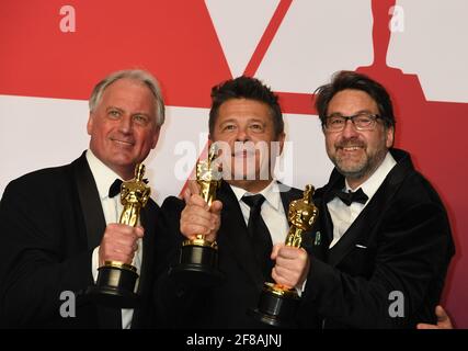 Vincitore Sound Mixing Paul Massey, Tim Cavagin, John Casali nella Sala Stampa durante la 91esima edizione dei premi annuali dell'Accademia, Oscar, tenutasi al Dolby Theatre di Hollywood, California, domenica 24 febbraio 2019 Foto di Jennifer Graylock-Graylock.com 917-519-7666 Foto Stock