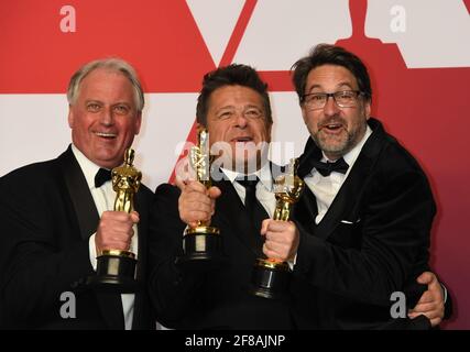 Vincitore Sound Mixing Paul Massey, Tim Cavagin, John Casali nella Sala Stampa durante la 91esima edizione dei premi annuali dell'Accademia, Oscar, tenutasi al Dolby Theatre di Hollywood, California, domenica 24 febbraio 2019 Foto di Jennifer Graylock-Graylock.com 917-519-7666 Foto Stock