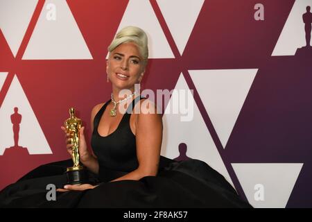 Oscar Winners Best Music Lady Gaga nella Sala Stampa durante la 91esima edizione degli Oscar Oscar Awards, tenutasi al Dolby Theatre di Hollywood, California, domenica 24 febbraio 2019 Foto di Jennifer Graylock-Graylock.com 917-519-7666 Foto Stock