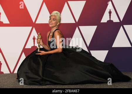 Oscar Winners Best Music Lady Gaga nella Sala Stampa durante la 91esima edizione degli Oscar Oscar Awards, tenutasi al Dolby Theatre di Hollywood, California, domenica 24 febbraio 2019 Foto di Jennifer Graylock-Graylock.com 917-519-7666 Foto Stock