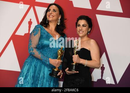 Vincitore documentario breve termine della frase Rayka Zehtabchi, Melissa Berton nella Sala Stampa durante la 91esima edizione degli Oscar annuali dell'Accademia, tenutasi al Dolby Theatre di Hollywood, California, domenica 24 febbraio 2019 Foto di Jennifer Graylock-Graylock.com 917-519-7666 Foto Stock