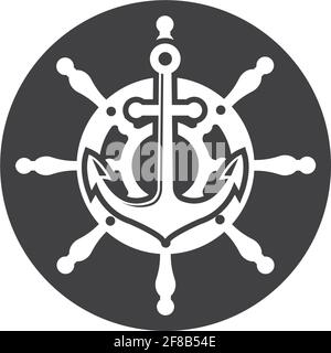 icona del vettore di ancoraggio della nave sterzante del modello di illustrazione marittima Illustrazione Vettoriale
