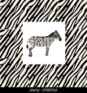 TENDENZA ETNICA. PITTURA IN STILE AFRICANO. MODELLO AFRICANO SENZA CUCITURE. MODELLO TRADIZIONALE. Animali savani. zebra. Illustrazione vettoriale. Moda. Illustrazione Vettoriale