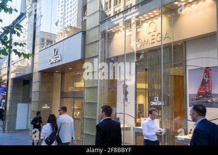 Negozio di lusso Omega Watch a Martin Place, Sydney City Centre, NSW, Australia Foto Stock