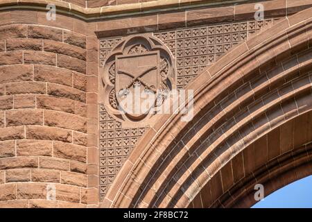 Dettaglio di Soldiers and Sailors Memorial Arch, un memoriale della Guerra civile americana a Bushnell Park, nel centro di Hartford, Connecticut. Foto Stock