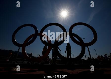 File foto datata 4-09-2016 di una visione generale degli anelli olimpici durante i Giochi Olimpici 2016 a Rio de Janeiro, Brasile.. Data di emissione: Martedì 13 aprile 2021. Foto Stock