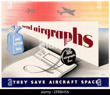 British, WW2 poster di informazione pubblica, Invia Airgraphs: Salvano spazio aereo, 1942-1945 Foto Stock