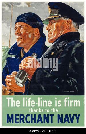 Inglese, poster motivazionale della seconda guerra mondiale, la Life-Line è ferma: Grazie alla Marina mercantile, 1942-1945 Foto Stock