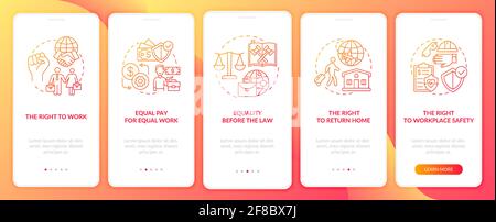 Schermata della pagina dell'app mobile di onboarding dei diritti dei lavoratori migranti con concetti Illustrazione Vettoriale