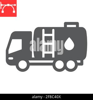 Icona glifo per autocisterna, logistica e carico di carburante, icona vettore per autocarri con serbatoio, grafica vettoriale, segno solido tratto modificabile, eps 10. Illustrazione Vettoriale