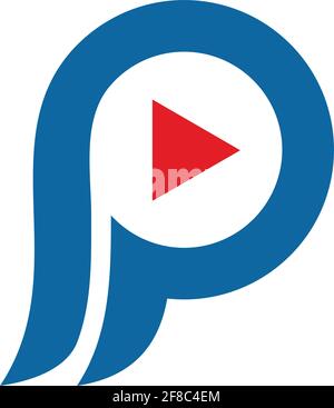 Design grafico vettoriale del concetto di icona del logo Letter P play Illustrazione Vettoriale