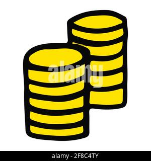 Due pile di monete tirate a mano doodle isolato Illustrazione Vettoriale