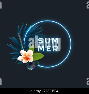 Cornice tropicale estiva al neon. Illustrazione Vettoriale