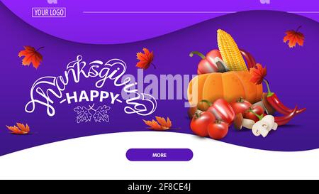 Felice Tthanksgiving, cartolina porpora di saluto per il sito web con raccolta autunnale Foto Stock