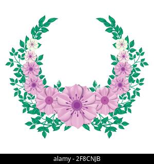 Madri giorno rosa bordo floreale circolare con foglie verdi fatto con carta 2 Illustrazione Vettoriale