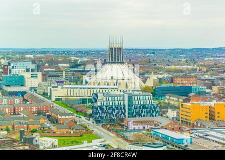 Vista aerea di Liverpool, inclusa la cattedrale metropolitana, Inghilterra Foto Stock