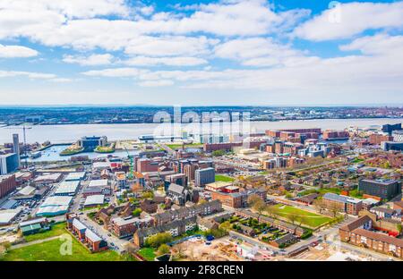Vista aerea del molo di albert a Liverpool, Inghilterra Foto Stock