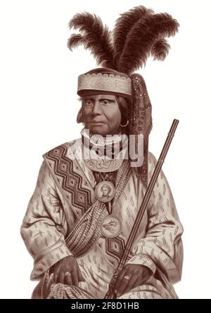 Il capo Billy Bowlegs (Holato Koniphatco Micco) (1810-c1859), noto anche come Billy Bolek, è stato un leader dei seminari in Florida durante la seconda e la terza guerra di Seminole contro gli Stati Uniti. Uno degli ultimi leader di Seminole a resistere, si trasferì nel territorio indiano nell'attuale Oklahoma. Foto Stock