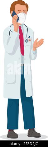 Illustrazione vettoriale di un medico con maschera protettiva. Medico professionista. Operaio ospedaliero. Illustrazione Vettoriale