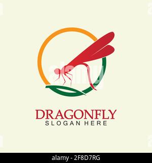 Modello di disegno dell'illustrazione dell'icona del vettore del logo Dragonfly Illustrazione Vettoriale