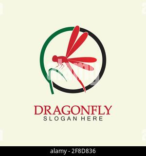 Modello di disegno dell'illustrazione dell'icona del vettore del logo Dragonfly Illustrazione Vettoriale