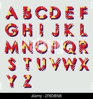 Moderno alfabeto tipografico lineare in un set. Colori vivaci e design minimalista. Lettere da A a Z. Illustrazione vettoriale. Illustrazione Vettoriale
