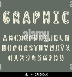 Moderno alfabeto astratto con lettere e numeri latini. Design minimo. Illustrazione vettoriale. Illustrazione Vettoriale