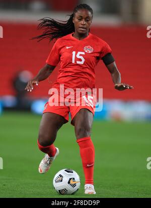 Nichelle Prince del Canada durante la partita amichevole internazionale femminile allo stadio bet365, Stoke. Data immagine: Martedì 13 aprile 2021. Vedi PA storia CALCIO Inghilterra Donne. Il credito fotografico dovrebbe essere: Mike Egerton/PA Wire. RESTRIZIONI: Solo per uso editoriale, nessun uso commerciale senza previo consenso del titolare dei diritti. Foto Stock