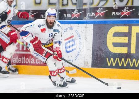 Porza, Svizzera. 13 Apr 2021. 13 Aprile 2021, Porza, Corner Arena, NL 1/4 finale - gioco 1: HC Lugano - SC Rapperswil-Jona Lakers, 19 Andrew Rowe (Lakers) (Svizzera/Croazia OUT) Credit: SPP Sport Press Photo. /Alamy Live News Foto Stock