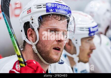 Porza, Svizzera. 13 Apr 2021. 13 Aprile 2021, Porza, Corner Arena, NL 1/4 finale - gioco 1: HC Lugano - SC Rapperswil-Jona Lakers, 55 Daniel Vukovic (Lakers) (Switzerland/Croatia OUT) Credit: SPP Sport Press Photo. /Alamy Live News Foto Stock