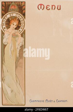 Champagne Moet Chandon Menu – Art Nouveau di Alphonse Mucha. Foto Stock