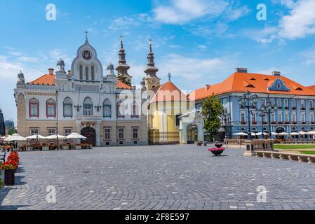TIMISOARA, ROMANIA, 26 LUGLIO 2019: Vista della piazza dell'Unione nella città rumena Timisoara Foto Stock