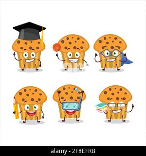 Studente di scuola di cioccolato fiches muffin carattere cartoon con varie espressioni. Illustrazione vettoriale Illustrazione Vettoriale