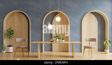Interni moderni con pareti blu scuro e rendering 3d Foto Stock
