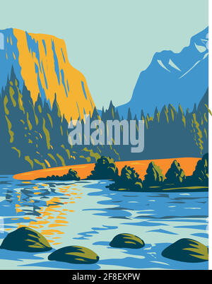 WPA Poster Art of the Voyageurs National Park situato in Minnesota del nord vicino al confine canadese fatto in progetto di lavori stile di amministrazione o alimentazione Illustrazione Vettoriale