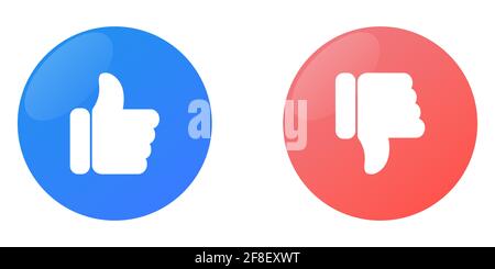 Come e non come icone. Pulsanti pollice su e pollice giù. Vettore isolato su sfondo bianco Illustrazione Vettoriale