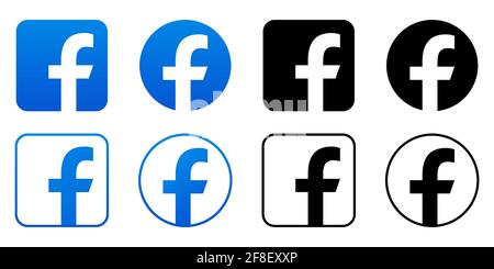 Vinnytsia, Ucraina - 13 aprile 2021: Icone Facebook. Pulsante facebook blu e nero. Vettore editoriale Illustrazione Vettoriale