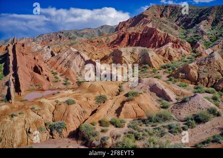 Colorato canyon Skazka preso @Issyk-Kul Regione, Kirghiztan Foto Stock