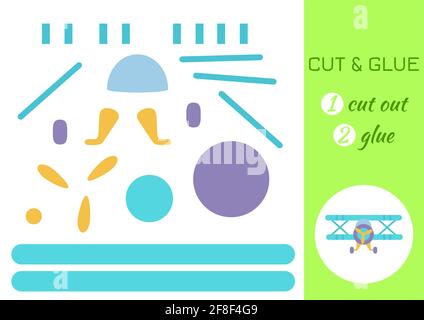 Tagliare e incollare carta cartoni animati piano turchese. Taglia e incolla la pagina di attività di artigianato. Gioco educativo per bambini in età prescolare. Foglio di lavoro fai da te. Gioco di logica per bambini Illustrazione Vettoriale