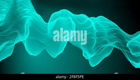 Flusso di liquido astratto luminoso. Tessuto blu ondulato su sfondo a gradiente. Rendering 3D Foto Stock
