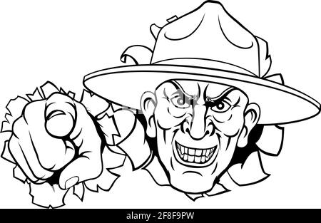 Esercito Bootcamp trapanare il sergente soldato Ponting Illustrazione Vettoriale