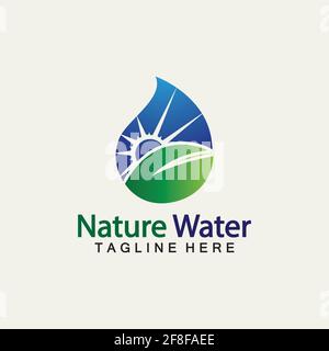 Natura acqua logo vettore icona illustrazione disegno template.Ecologia logo.acqua goccia Immagine vettoriale del modello di disegno Leaf Logo.Water Drop Illustrazione Vettoriale
