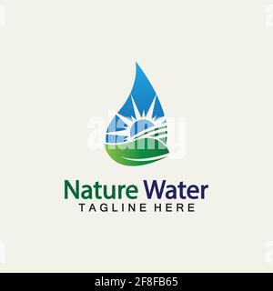 Natura acqua logo vettore icona illustrazione disegno template.Ecologia logo.acqua goccia Immagine vettoriale del modello di disegno Leaf Logo.Water Drop Illustrazione Vettoriale