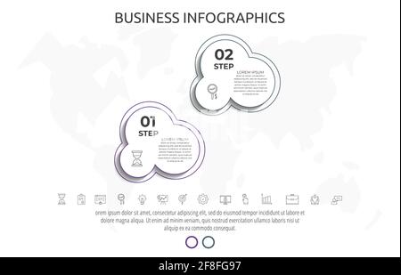 Cerchi di infografiche a due fasi, etichette. Modello vettore dati timeline. Utilizzato per schemi, business, web, banner, layout del flusso di lavoro, presentatio Illustrazione Vettoriale