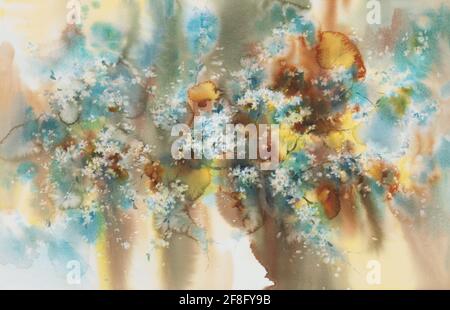 sakura bianco in fiore sfondo acquerello. Illustrazione della fioritura della molla Foto Stock