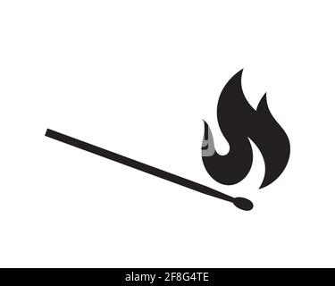 La silhouette nera di una partita in fiamme è isolata su uno sfondo bianco. Illustrazione vettoriale piatta, EPS 10. Illustrazione Vettoriale